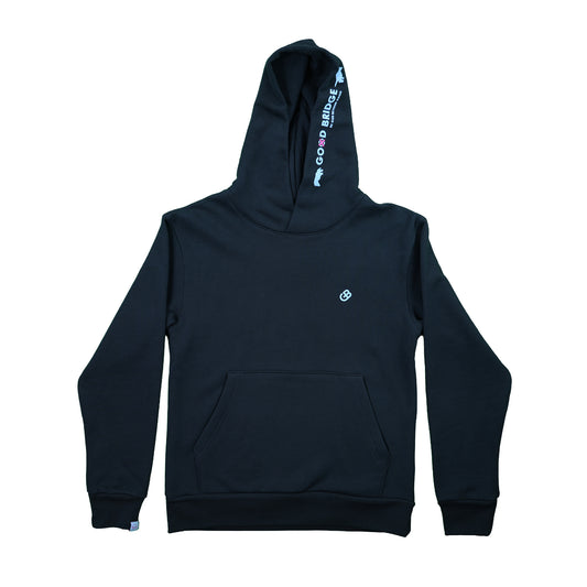 GOD BRIDGE Signature Flock Hoodie – Black