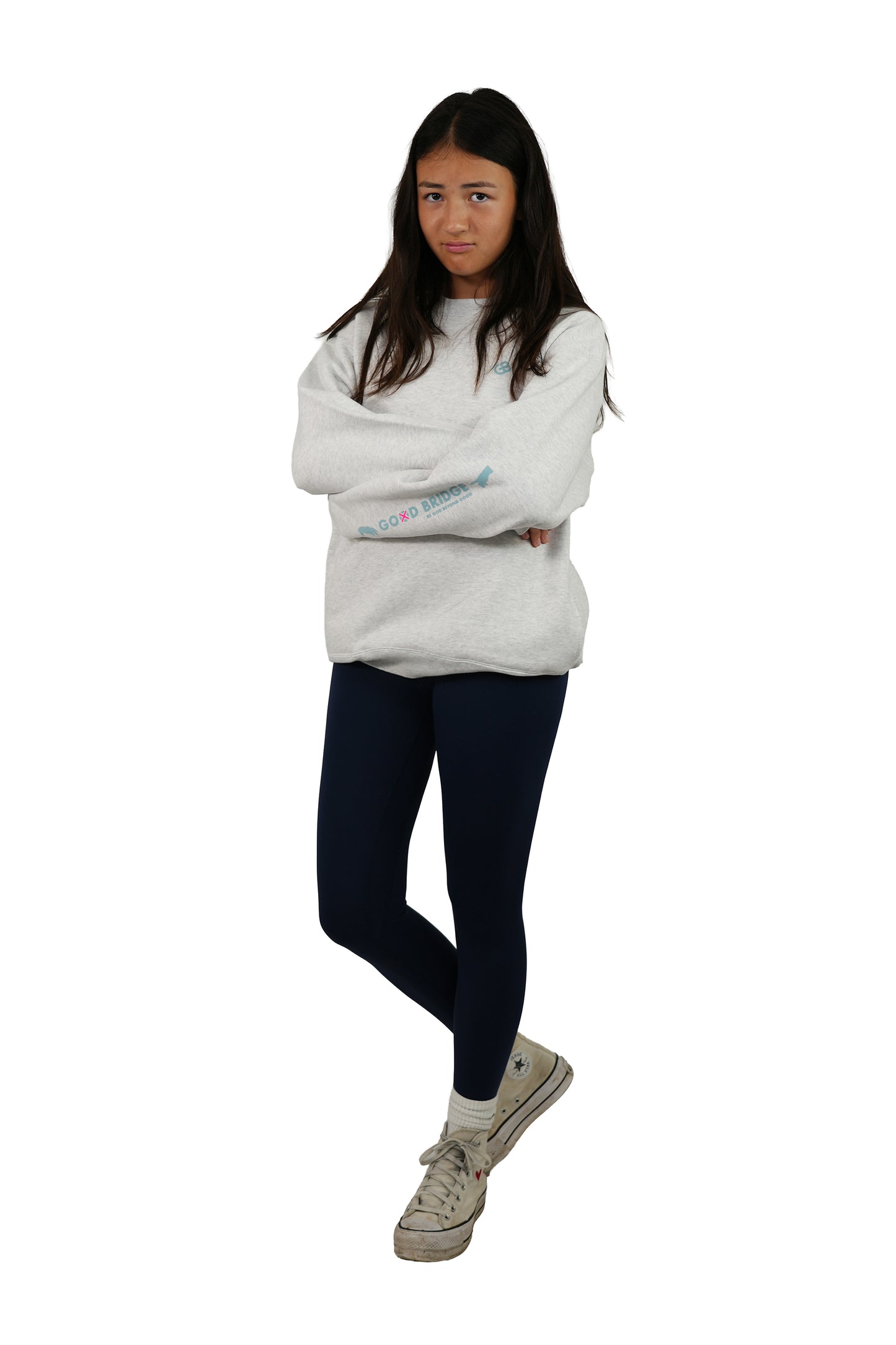GOD BRIDGE Signature Flock Crewneck – Ash Grey