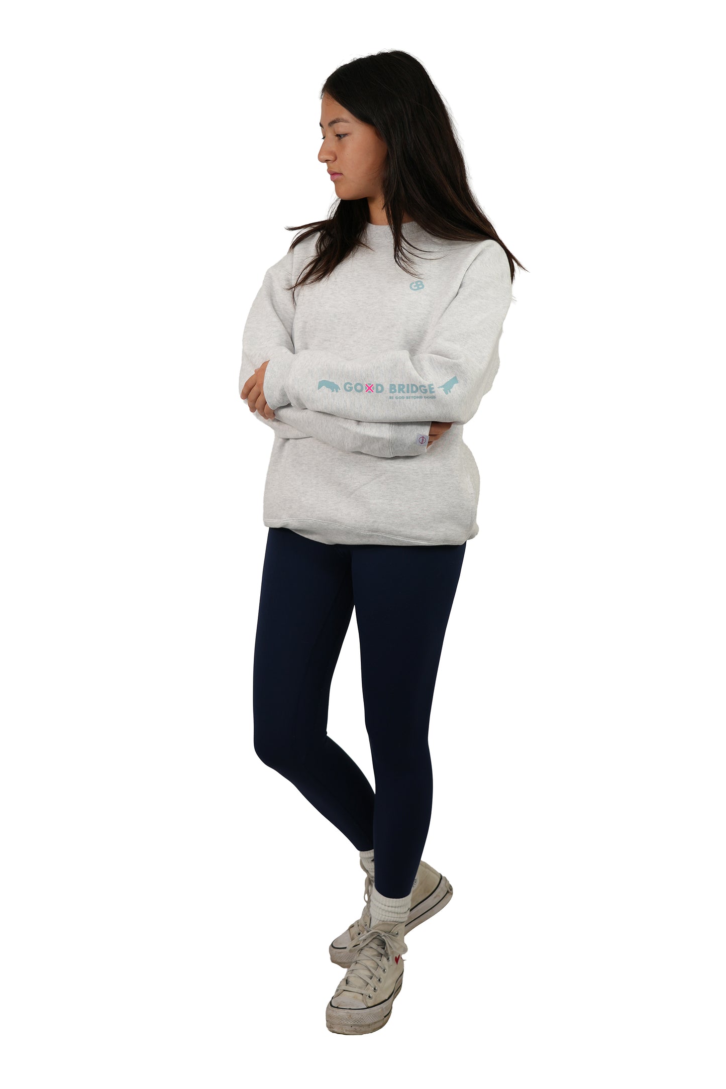 GOD BRIDGE Signature Flock Crewneck – Ash Grey