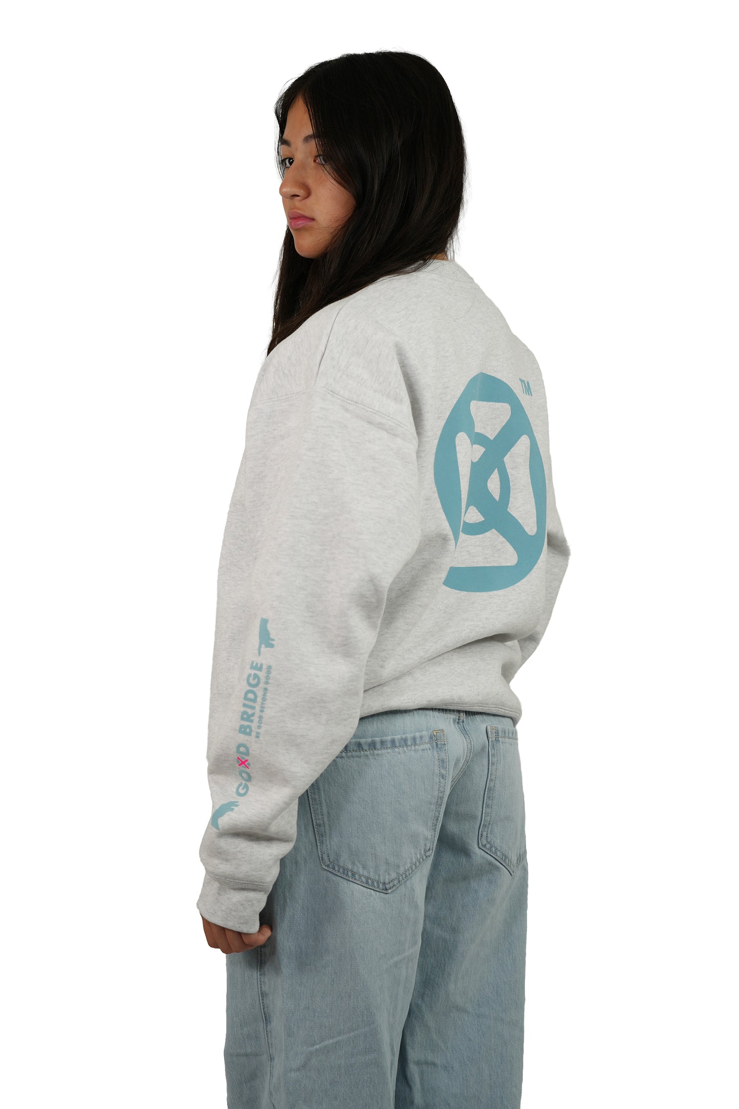 GOD BRIDGE Signature Flock Crewneck – Ash Grey